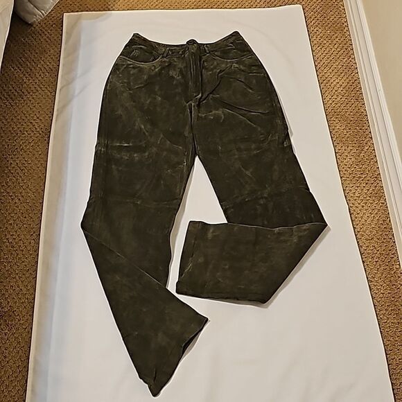 Brandon Thomas olive green leather pants size 8